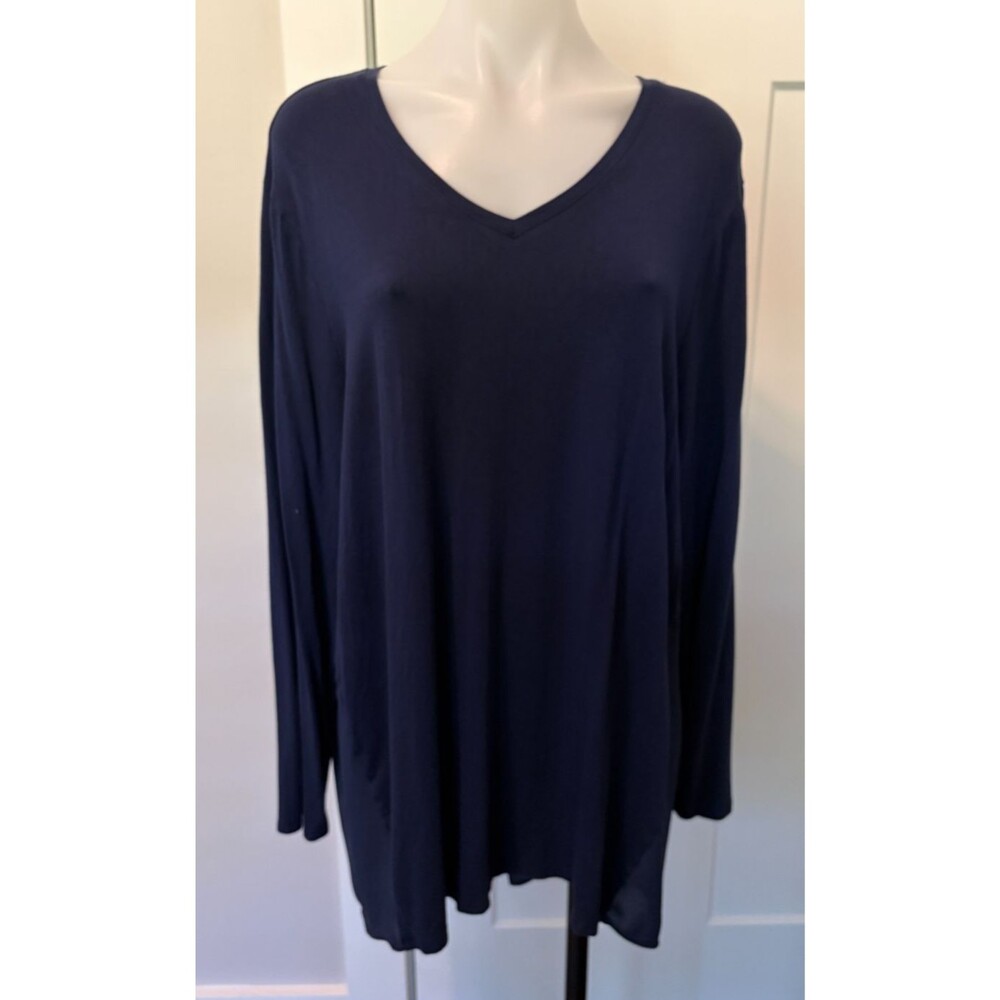 Chicos Womens Top Long Sleeve BLUE Mixed Media V-Neck Size 3 (XL)